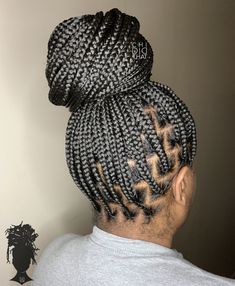 Knotless Braids In A Bun, Box Braids In A Bun, Braids In A Bun, Bohemian Knotless Braids, Braided Bun Styles, Box Braids Bun, Bohemian Knotless, Messy Bun With Braid, Nurse Hairstyles