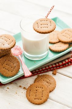 some cookies and milk on a tray