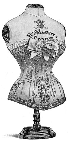 an old fashion corset with a bow on the front, vintage line drawing or engraving