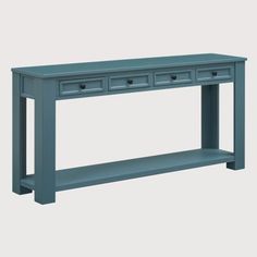 a blue console table with two drawers