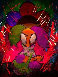 an abstract painting of a clown with bright colors