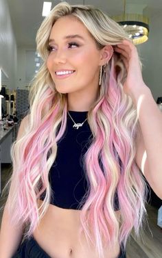 Light Pink Clip In Hair Extensions! Perfect for living out your summer mermaid dreams!! Amazon Associate Link Pink Peekaboo Hair, Different Skin Colors, Pink Hair Streaks, Pink Hair Highlights, Garnier Hair Color, Peekaboo Hair Colors, Hair Pieces For Women, Dyeing Hair, Blonde Hair With Pink Highlights