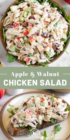 an apple and walnut chicken salad on toasted bread