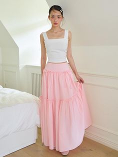 This is a trendy and feminine skirt by SALON DE YOHN that is made out of high quality and sturdy material. With distinctive mood of the design and modern feminine look, you can style it for your comfortable daily outfit.- Ribbon and shirring detail- Light fabric for spring and summer- Feminine and modern mood Chic Pink Tiered Maxi Skirt, High Waist Pink Pleated Maxi Skirt, Chic Pink Voluminous Maxi Skirt, Chic Voluminous Pink Maxi Skirt, High-waist Pink Lined Maxi Skirt, Pink Fitted Maxi Skirt With Ruffles, High Waist Pink Maxi Skirt For Spring, High Waist Pink Lined Maxi Skirt, Fitted Pink Ruffled Maxi Skirt