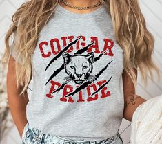 Cougar Pride Shirt, Houston Cougars Team, Football Team Shirt, Sport Shirt Mascot Ideas, School Spirit Shirts Designs, High School Homecoming, Homecoming Spirit, Pride Svg, Football Team Shirts, School Spirit Wear, School Spirit Shirts, Houston Cougars