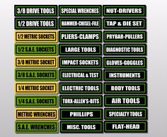 Toolbox Labels Sticker Decals For Drawers And All Tool Box Chest Set 30 Pack - OwnTheAvenue Tool Shop Organization, Household Labels, Garage Organizing, Box Organization, Organizing Tools, Drawer Labels, Hammer And Chisel, Storage Labels, Sticker Organization