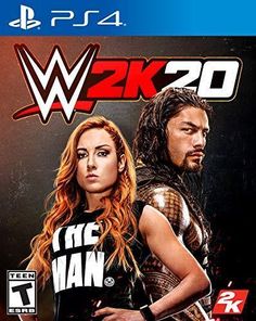 the cover art for wwe 2k20, featuring an image of two women and a man