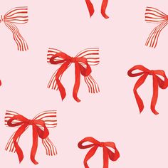 red bows with white stripes on a light pink background for wallpaper or fabric design