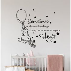 winnie the pooh quote wall sticker in a baby's room with hearts