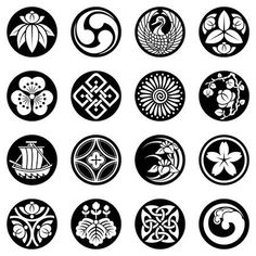 nine circular designs in black and white