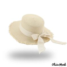 Olivia Mark - The new ladies flat top raffia straw hat bow knot sunscreen sunscreen beach hat outing sun hat Wide Brim Hat Women, Black And White Ribbon, Straw Hat Beach, Cap Girl, Summer Hats For Women, Sun Protection Hat, Details Pictures, Casual Cap, Bow Knot