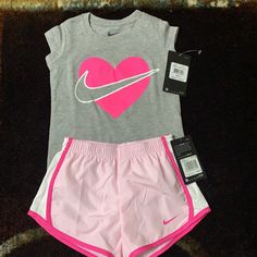 Nwt Nike Kid’s Dri Fit Tempo Running Shorts And Tee Set Breathable Mesh Open Side Panels For Comfort. Dri-Fit Technology Fabric. Elastic Waistband With Internal Drawstring Brief Lining With Interior Coin Pocket Soft Cotton Tee Nike Pink Playwear Sets, Nike Pink Short Sleeve Sets, Casual Pink Sports Sets, Pink Short Sleeve Sports Set, Playful Pink Nike Sets, Sporty Pink Sets For Summer, Pink Stretch Top For Playtime, Pink Casual Playwear Sets, Nike Playful Tops