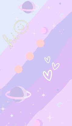 an abstract background with the word love written in cursive writing on it and planets