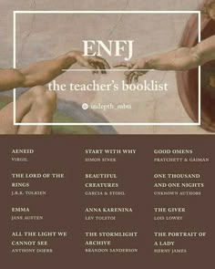 the poster for enj's teacher's booklist, with hands touching each other