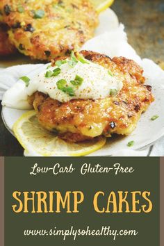 low carb gluten free shrimp cakes with lemon wedges