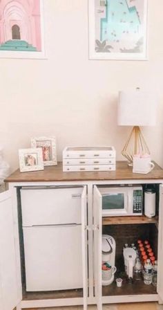 Mini Fridge in Dorm Room Shelf For Mini Fridge, Diy Mini Fridge Cabinet Dorm Room, Boho Mini Fridge, Dresser With Mini Fridge, Classroom Fridge And Microwave, Cabinet For Refrigerator, Mini Fridge Microwave Stand, Room Mini Fridge Ideas, Micro Fridge Cabinet