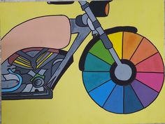 a painting of a bicycle with color wheel