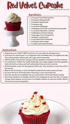 red velvet cupcake recipe on a white plate