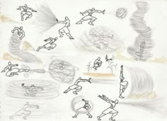 a drawing of people doing different things in the air