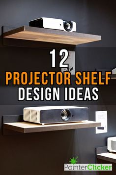 there is a projector shelf with some speakers on it and the text reads 12 projector shelf design ideas