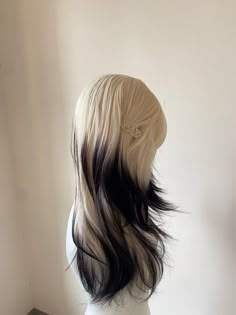 Black To Platinum Hair, White Tips Hair, Ghost Roots Hair Black And White, White Hair Black Tips, White Hair With Black Tips, White To Black Hair, Ghost Roots Hair, Ghost Hair