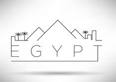 an egyptian pyramid with palm trees and the word egypt written in black on a white background