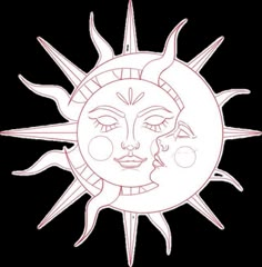 a drawing of the sun with two faces