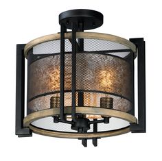 a semi flush light fixture with mesh shades