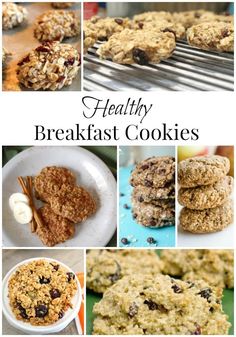 healthy breakfast cookies collage with text overlay that says healthy breakfast cookies on it