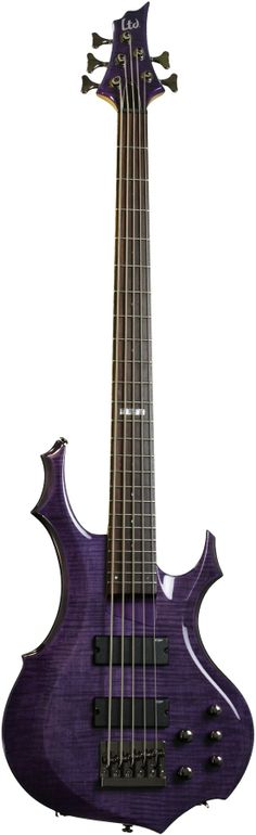 an electric guitar with purple paint on it