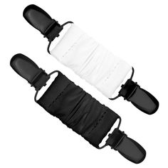 two black and white umbrella straps on top of each other