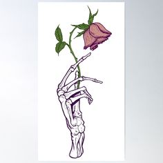 a drawing of a skeleton holding a flower in it's hand poster by corbi