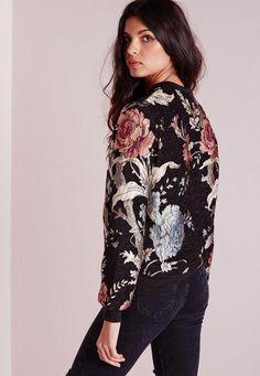 This black premium embroidered bomber jacket is the one to watch this season - with luxe floral embroidery and soft to the touch feel. We got serious coat envy! Black Coats, Embroidery Jacket, Vintage Clothes Women, Heavy Embroidery, Red Skirts, Bomber Jackets, Embroidered Jacket, High Fashion Street Style, Metropolis