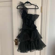 Betsey Johnson Excellent Condition Ruffle Dress. One Shoulder Style With Side Zip. Satin/Silk Belt Cumberbund To Accentuate Waist. Ruffles Have Wire To Hold Structure/Statement Dress. One Shoulder Ruffle Dress, Shoulder Ruffle Dress, Dress One Shoulder, Betsey Johnson Dresses, Statement Dress, Satin Silk, Dress First, Ruffle Dress, Silk Satin