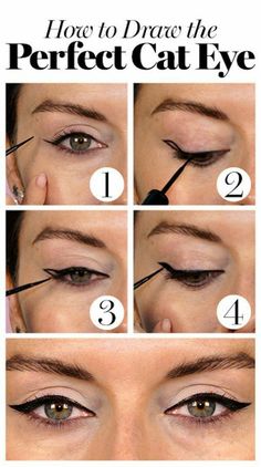 Eyeliner Tricks, Cat Eye Makeup Tutorial, Dramatic Cat, Eyeliner Hacks, Winged Eyeliner Tutorial, Perfect Cat Eye, Eyeliner For Beginners