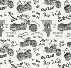 a black and white pattern with motorcycles on it