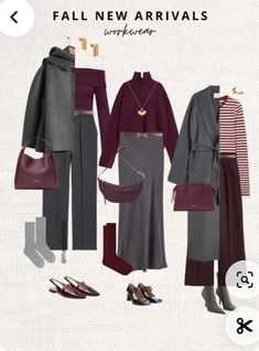 Colour Combinations Fashion, Burgundy Outfit, Belted Sweater, Winter Fashion Outfits Casual, Fall Capsule Wardrobe, Wardrobe Outfits, Grey Outfit, Trendy Fall Outfits, Looks Chic