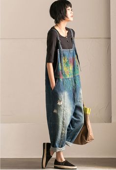 Overalls Casual, Pants Overalls, Overall Outfit, Jeans Cropped, Printed Denim, Denim Overalls, Denim Jumpsuit, Colored Denim