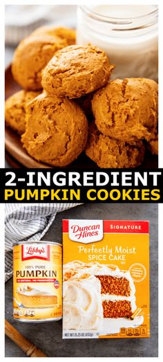 two ingredient pumpkin cookies are on the table