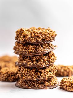 chocolate covered cookies stacked on top of each other