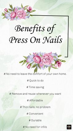 If you're unsure if press on nails are for you, here are some of the benefits #nailsathome #pressonnails Press On Nails Advertisement, Press On Nails Business, Press On Nail Business, Nail Art Courses, Tech Room, Nail Business, Red Aspen, Post Quotes