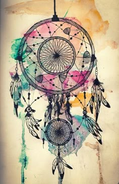 an artistic drawing of a dream catcher