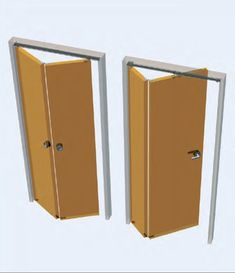 two open doors are shown in the shape of a door and one has a handle on each side