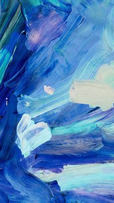 an abstract painting with blue and white colors