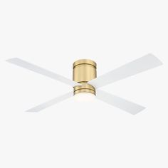 a ceiling fan with two white blades on it's sides and a light fixture in the middle