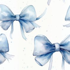 three watercolor bows are shown in blue and white