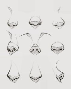 a bunch of different facial expressions drawn in pencil