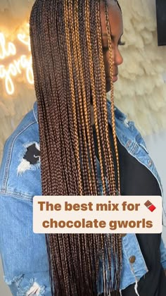 🤎Colors used 4/30/27 💛 Is the perfect mix for the chocolate beauties! It’s just Enough and the highlights make the blend pop even more. … | Instagram Braids Color Ideas For Black Women, Tri Color Braids For Black Women, Box Braid Mixed Color, Chocolate Braids Hair, 4 30 Braids, Color 4 Braiding Hair, Color 33 And 27 Box Braids, Mixed Colored Box Braids On Dark Skin, Color 4 Box Braids