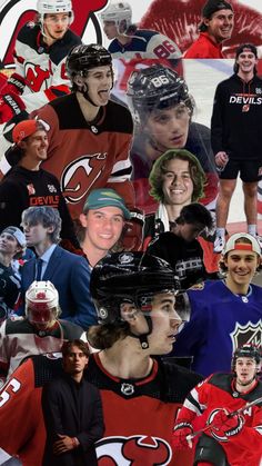 collage of hockey players and their coaches