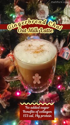 Gingerbread Chai Oatmilk Latte with Collagen – my better-for-you version of a coffee shop holiday and Christmas favorite. Easy to make, no added sugar, and a boost of protein plus other benefits. 153 calories, 14g protein Gingerbread Oat Milk Chai Starbucks, Gingerbread Oatmilk Chai Latte Starbucks, Iced Gingerbread Oat Milk Chai, Chai Tea Protein Shake, Gingerbread Protein Shake, Vanilla Chai Tea, Popular Healthy Recipes, Carb Alternatives